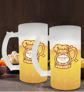 BK Gift Kişiye Özel İsimli 2’li Buzlu Cam Bira Bardağı 50cl-108 (Beyaz)