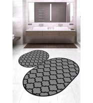 Dijital Baskılı Kaymaz Taban Yıkanabilir Oval 2'li Klozet Takımı Banyo Paspası NOKZ-HS-171 (Gri)
