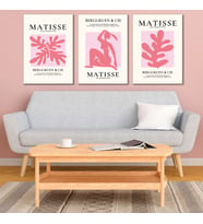 Henri Matisse 3'lü Kanvas Tablo Seti - Pembe Estetik Soyut Duvar Tablosu Seti Modern Salon Ve Yatak Odası Dekorasyonu