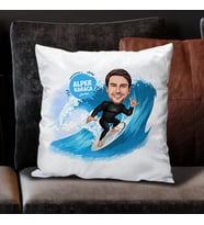 Kişiye Özel Sörfçü Adam Karikatürlü Yastık
