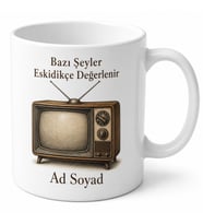 Eski TV Temalı Nostaljik Baskılı Kupa Bardak Retro Televizyon Hediye