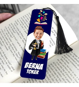 Avukat Kadın Karikatürlü Püsküllü Kitap Ayracı