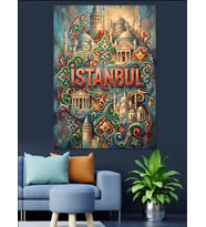 İstanbul Şehir Simgeleri Kolaj Tasarımı Dekoratif Kanvas - Mdf Ahşap Tablo