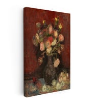 Kanvas Tablo Vincent van Gogh Vazoda Pembe Kırmızı Çiçek Ressam Tablosu Ev Ofis Duvar Dekoru
