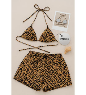 Mulvxbrf Brf02 Kadın Leopar Desenli Şortlu Belden Ve Boyundan Bağlamalı Bikini Takımı (Mulvix)