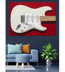 Beyaz Elektro Gitar Yakından Çekim Dekoratif Kanvas - Mdf Ahşap Tablo