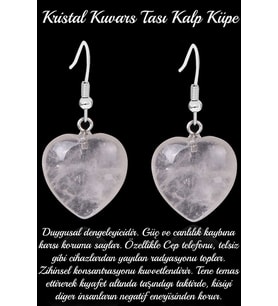Sertifikalı Kalp Kesim Kristal Kuvars Taşı Doğal Taş Küpe (Çok Renkli)