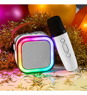 Karaoke Mikrofonlu Hoparlör Renkli Parti Işığı ile Taşınabilir Eğlence 5W