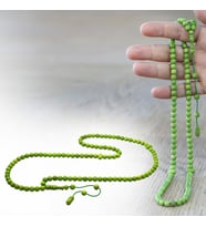 Ateş Kehribar Namaz Tesbihi - Sistemli - Yeşil Renk - Özel Kesim