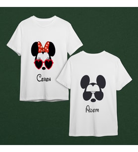 Mickey & Minnie Mouse Sevgili Çift Tasarımlı Tişört Kişiye Özel ( Unisex - Büyük - Çocuk )