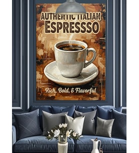 İtalyan Espresso Temalı Retro Reklam Posteri Dekoratif Kanvas - Mdf Ahşap Tablo