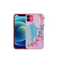Apple iPhone 12 Uyumlu Kılıf Simli Desenli El Askılı Tutacaklı Zore Elsa Silikon Kapak (K.Pembe)