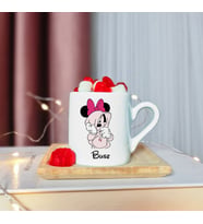 Minnie Mouse Tasarımlı Ahşap Tabaklı Kişiye Özel Türk Kahvesi Fincanı