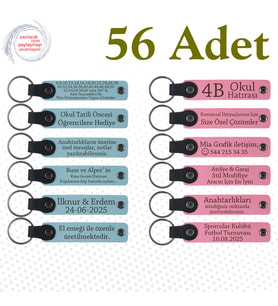 Gök Mavi & Pembe, 56’lı Set, Kişiselleştirilebilir Anahtarlık, Okul Kulübü Üyelerine Hatıra