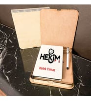 Hekim Ahşap Kutulu Defter Kalem Set