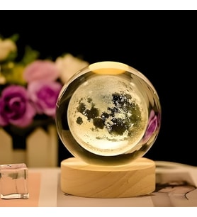 Kişiye Özel Büyük Boy 3D Ay Tasarımlı LED Işıklı Kristal Küre Gece Lambası
