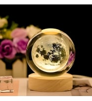Kişiye Özel Büyük Boy 3D Ay Tasarımlı LED Işıklı Kristal Küre Gece Lambası