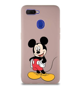 Oppo AX7 Soft Premier Kapak Mickey Mouse-E Tasarımlı Silikon Kılıf - Pudra (Şeffaf)