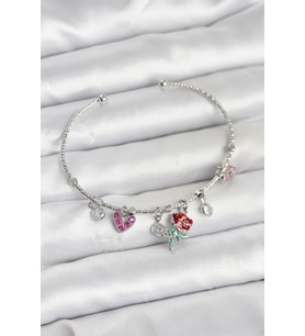 Gül Charmlı Gümüş Renk Pirinç Kadın Bileklik - TJ-BB8044