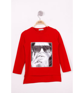 Toontoy Kız Çocuk Gözlüklü Kız Baskılı Sweatshirt (Kırmızı)
