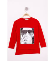 Toontoy Kız Çocuk Gözlüklü Kız Baskılı Sweatshirt (Kırmızı)