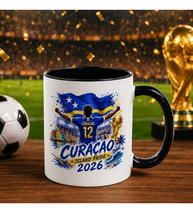 BK Gift Curaçao Taraftar Temalı 2026 Dünya Kupası Tasarımlı Siyah Kupa Bardak