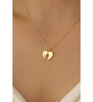 925 Ayar Gümüş Kalp içinde Anne Çocuk Eli Kolye (Gold)