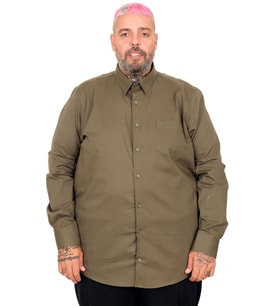 Mode XL Büyük Beden Gömlek Ukol Cep Lycra Poplin 20350 Haki
