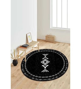Dijital Baskılı Kaymaz Taban Yıkanabilir Yuvarlak Salon Halısı Koridor Halısı Paspas NDY-SD-1045 (Siyah)