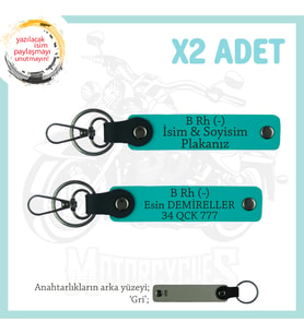 Yol Arkadaşlarına Özel İsim Plaka, B Rh (-) Kan Grubu Yazılı Kişiye Özel x2 Anahtarlık, K Turkuaz-Gr