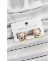 Pirinç Pembe Mineli Lale Figürlü Sanatsal Portre Model Gold Renk Kadın Küpe 588 - SSSSSS9668-7
