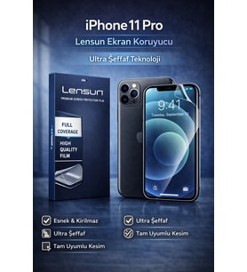 Lensun iPhone 11 Pro Ultra Şeffaf Ekran Koruyucu Film