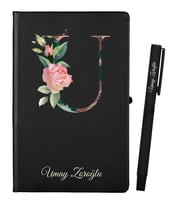 Sevgiliye Hediye Kişiye Özel Siyah Defter ve Siyah Roller Kalem Seti