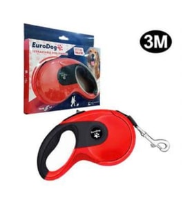 Eurodog Otomatik Köpek Gezdirme Tasması Yumusak Doku Kırmızı Siyah 3 Mt.