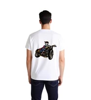 Erkek Motosiklet Temalı Grafik Baskılı Tişört Altın Detaylı İskelet Çizim Günlük Rahat Modern Şık