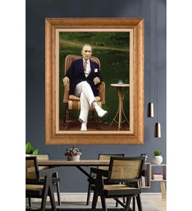 Altın Varaklı Çerçeveli Paspartulu Atatürk Tablo DC1616 (Gold)