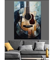 Akustik Gitar Soyut Çalışma Dekoratif Kanvas - Mdf Ahşap Tablo