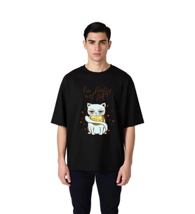 Erkek Oversize Tişört %100 Pamuk Kedi Baskılı Grafik Mizah Tasarımı Rahat Kesim Günlük Modern Şık
