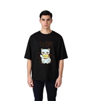 Erkek Oversize Tişört %100 Pamuk Kedi Baskılı Grafik Mizah Tasarımı Rahat Kesim Günlük Modern Şık