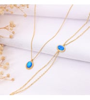 925 Ayar Gümüş Opal Taşlı Oval Kolye Küpe Set