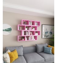 Kitaplık Modern Duvar Rafı Salon Yatay 4 Lü Takım Mobilya Pembe (Pembe)