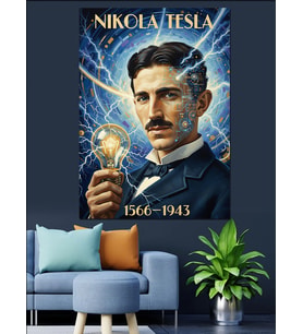 Nikola Tesla Portresi Bilim Adamı Dekoratif Kanvas - Mdf Ahşap Tablo