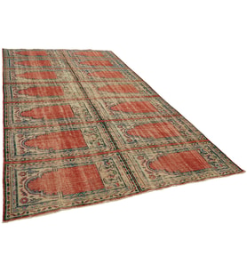 Kırmızı Halı Salon Halısı El Dokuma Vintage Stil Mat Dokulu Geometrik Motifli Dekoratif Parça