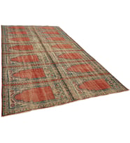 Kırmızı Halı Salon Halısı El Dokuma Vintage Stil Mat Dokulu Geometrik Motifli Dekoratif Parça