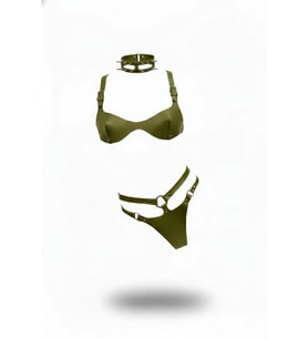 Mulvxbrf Brf02 Haki Harness Takım Deri Zımba Detaylı Üç Parça - Brf1298 (Mulvix)