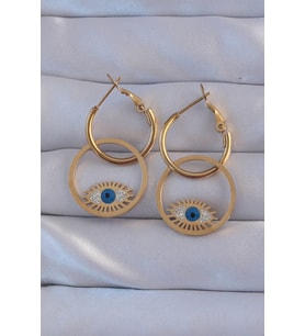 316L Çelik Gold Renk Zirkon Taşlı Mavi Göz Tasarımlı Halka Küpe TJ-BKP9161