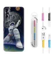 Tecno Spark 6 6 Go 8C 8 Pro 7 7 Pro Kılıf Kablo Koruma Spiral Silikon Astronot ve Dünya 1759