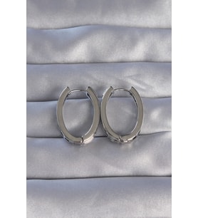 Pirinç Gümüş Renk Zirkon Taşlı Oval Model Küpe 5886 - SSSSSS8173-5180