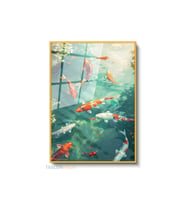 Dikey Çerçeveli Cam Koi Fish Etsy Modern Ev Dekoru Duvar Sanatı Ev Ofis Tablosu (Altın)