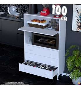 Eliusta Nola 100 cm Fırın Dolabı Üstü Kapaklı 3 Çekmeceli Çok Amaçlı Mutfak Kiler Banyo Dolabı 100x150x32 cm